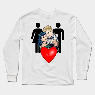 Blond boy's red heart with brunette girlfriend Long Sleeve T-Shirt